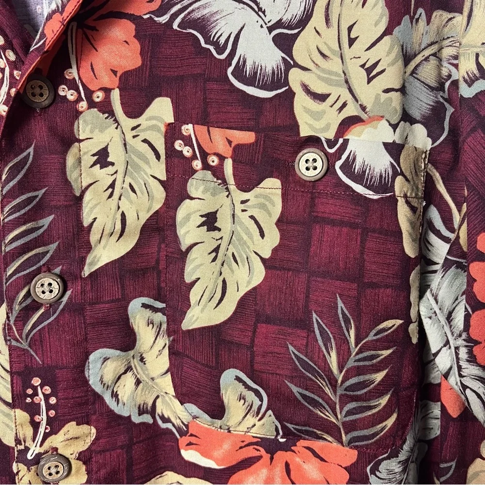 Ron Chereskin – Men’s‎ Hawaiian Aloha Floral Shirt Burgundy Rayon – Sz. L